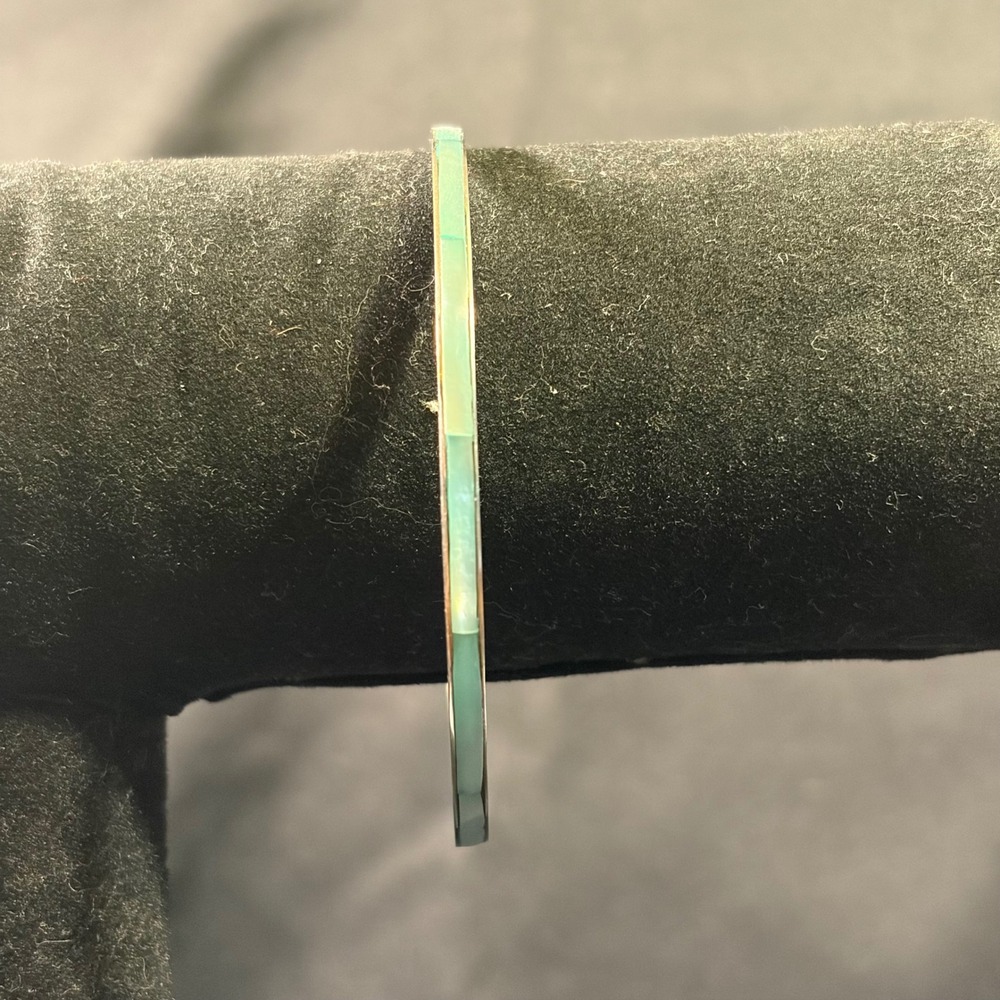 Vintage‎ Silver Tone Seafoam Green Shell Inlay Slim Bangle Bracelet 2.5in